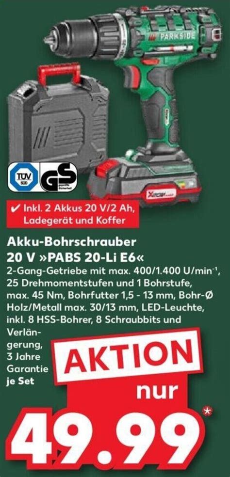 PARKSIDE Akku Bohrschrauber 20 V PABS 20 Li E6