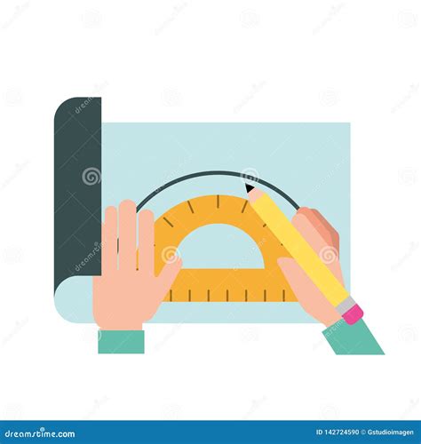 Protractor Pencil Graphic Design Tools Vector Illustration ...