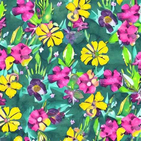 Green Yellow Teal And Pink Bright Neon Flower Pattern Watercolor · Creative Fabrica