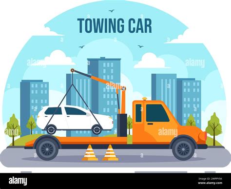 Auto Towing Car Vector Illustration Using A Truck With Roadside