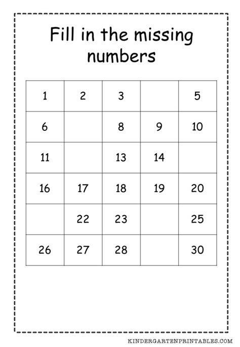 Fill In The Missing Numbers 1 30 Worksheets Free Printables