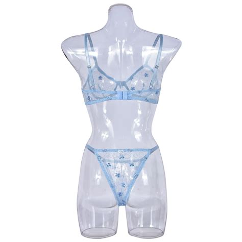 Sexy Transparent Lace Lingerie Set Women Floral Embroidery Underwear Wholesale Sheer Nightwear