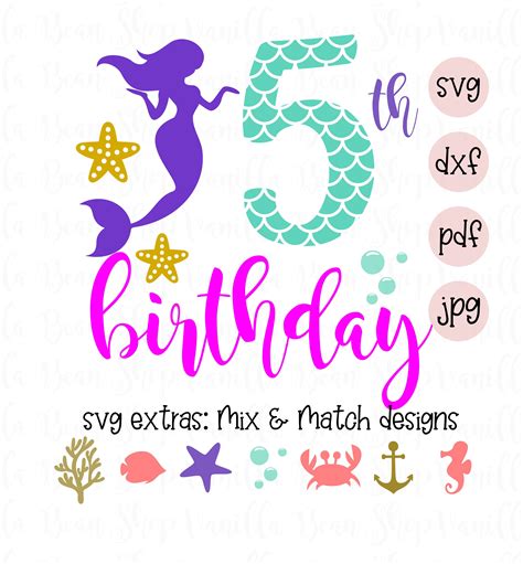 Mermaid 5th Birthday Svg 5th Birthday Printable Mermaid Etsy