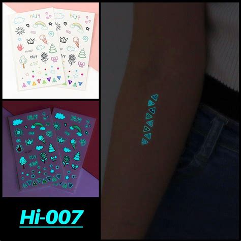 Watchatory Azul Luminoso Tatuaje Falso Moda Estrella Pluma Fluorescente