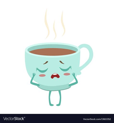 Cup of hot coffee cute anime humanized cartoon Vector Image