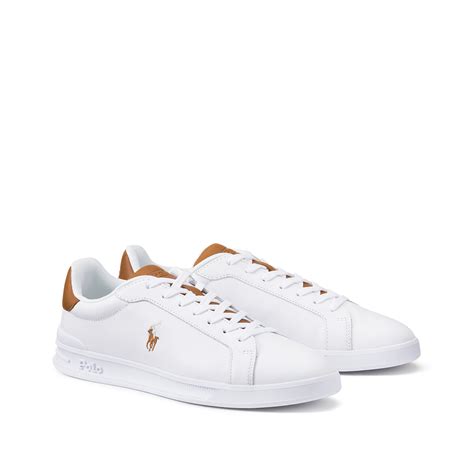 Sapatilhas Em Pele Heritage Court Ii Branco Castanho Polo Ralph Lauren