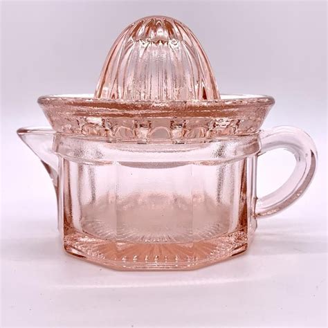 Pink Glass Juicer Reamer Pitcher Set Blush Pink Citrus Juicer Etsy Pink Glass Pitcher Set