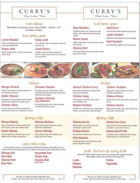 Menu | Currys Restaurant