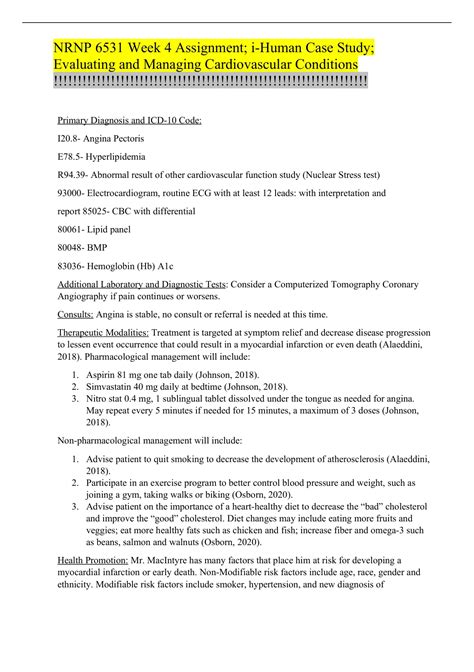 NRNP 6531 Week 4 Assignment I Human Case Study Evaluating And