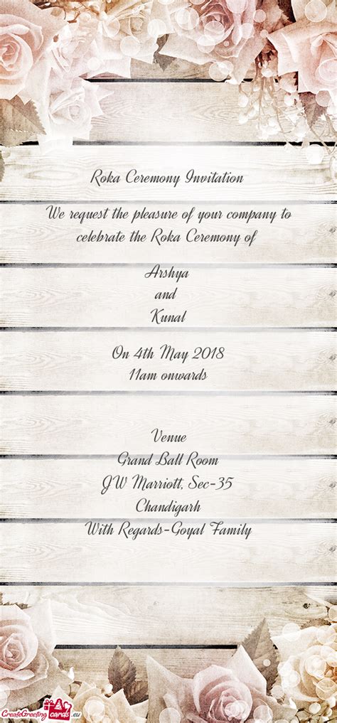 Roka Ceremony Invitation We Request The Pleasure Of Free Cards