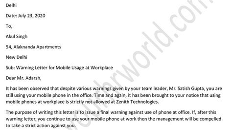 Warning Letter To Employee For Internet Usage Onvacationswall