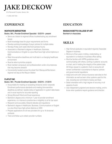 Provider Enrollment Specialist Resume Samples Velvet Jobs