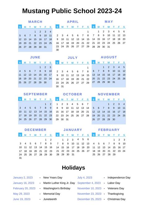 Mustang Public Schools Calendar [MPS] 2023-24 With Holidays