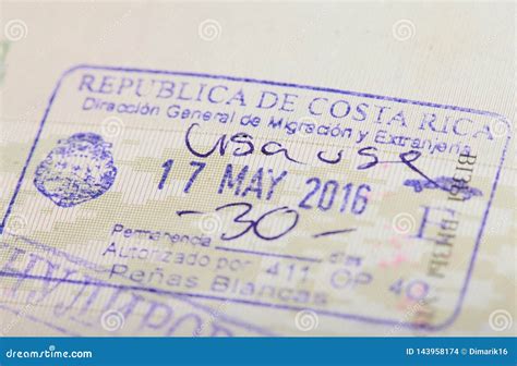 Stamp Of Arrival In Costa Rica Stock Photo Image Of Airport Foreign