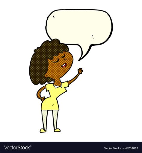 Cartoon happy woman about to speak with speech Vector Image