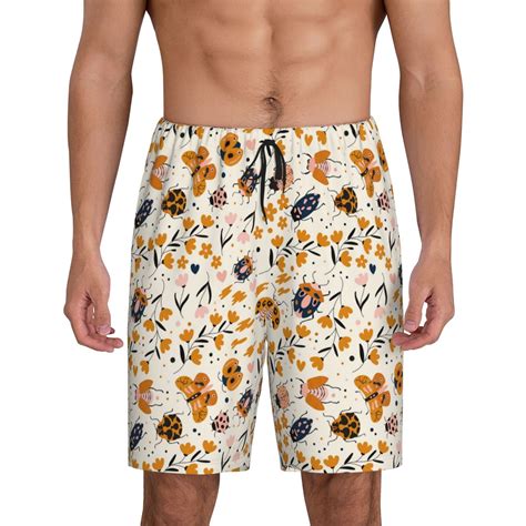 Daiia Cute Insects Pattern Mens Woven Stretch Pajama Short Short Pajama