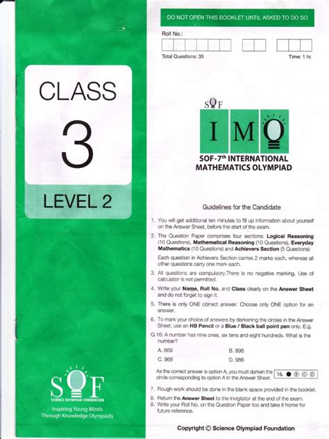 Imo 2014 Grade 3 Pdf Test Assessment Nature