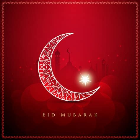 Free Vector Red Color Elegant For Eid Mubarak Background