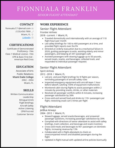 11 Flight Attendant Resume Examples And Guide For 2025