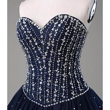 Navy Blue Strapless Sweetheart A Line Floor Length Prom Gown With