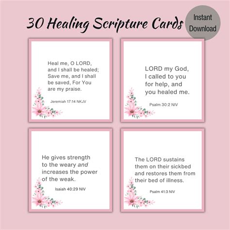 30 Healing Scripture Cards Printable Scripture Cards Healing Bible Verses Prayer Journal Prayer ...