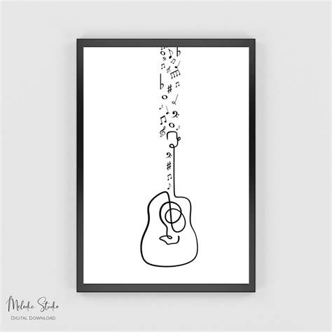 Black and White Guitar Music Notes Printable Wall Art Line Art Digital ...