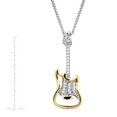 Electric Guitar Pendant with Diamonds in Sterling Silver & 14K Gold ...