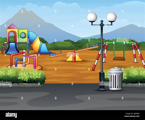 Cartoon urban park kids playground in the nature background Stock ...