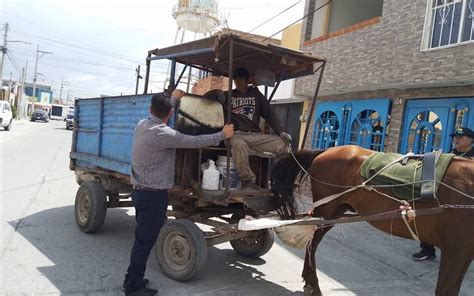 Por operar vehículos de tracción animal aseguran dos carretoneros en