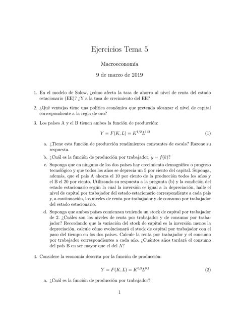 Tema Ejercicios Ejercicios Tema Macroeconom A De Marzo De