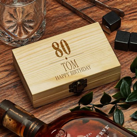 Personalised 80th Birthday Whisky Stones In Engraved T Box Etsy