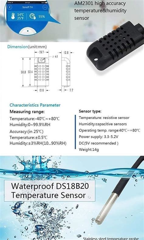 I1115 Sonoff Waterproof Temperature Sensor Ds18b20 Work With Wi Fi Wireless Remote