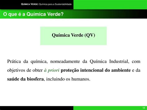 PPT Química Verde Química para a Sustentabilidade PowerPoint