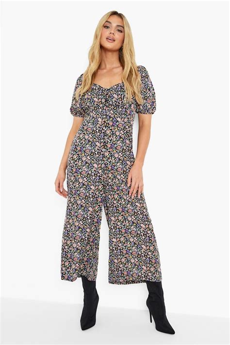 Floral Puff Sleeve Culotte Jumpsuit Boohoo Uk