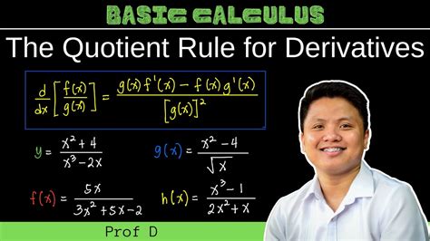 The Quotient Rule For Derivatives Basic Rules Of Derivatives Basic Calculus Youtube