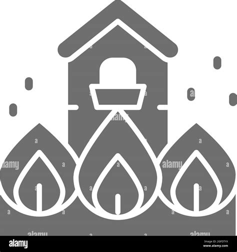 Burning House Fire Natural Disaster Catastrophe Grey Icon Stock