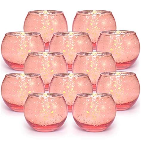 Volens Round Rose Gold Votive Candle Holders Mercury Glass Tealight