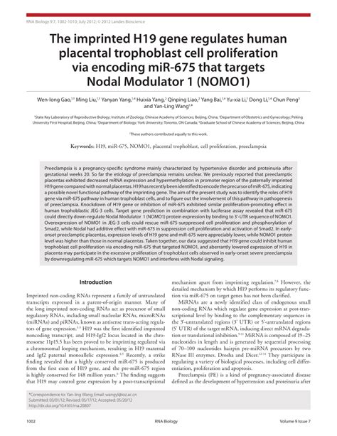 PDF The Imprinted H19 Gene Regulates Human Placental Trophoblast Cell