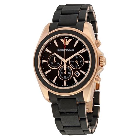 Emporio Armani Sportivo Black Dial Black Leather Chronograph Mens