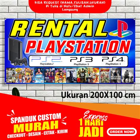 Banner RENTAL PS PLAYSTATION Spanduk RENTAL PS PLAYSTATION 200x100 Cm