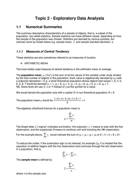 Topic 2 Notes Topic 2 Exploratory Data Analysis 1 Numerical