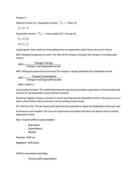 Chapter 9 - Lecture notes 9 - Chapter 9 National income (Y