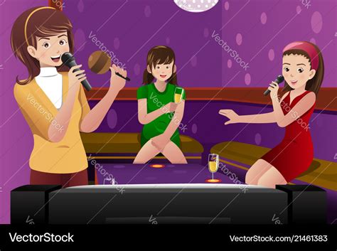 Female Friends Singing Karaoke Royalty Free Vector Image