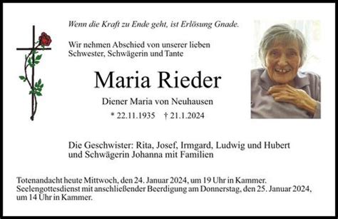 Trauer Rieder Maria Ta Anzeigen Traunsteiner Tagblatt