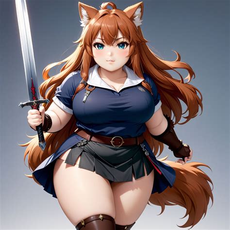 Obese Furry Anthropomorphic Raphtalia Full Body Sword Raised By