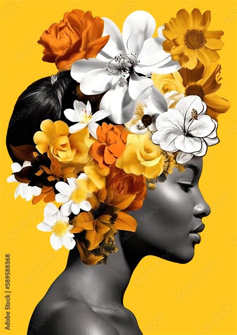 Vintage Illustration Of A Beautiful African Woman With Colorful Flowers