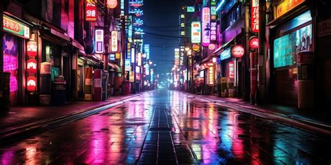 Premium Photo Generative AI Night Scene Of Big City In Cyberpunk