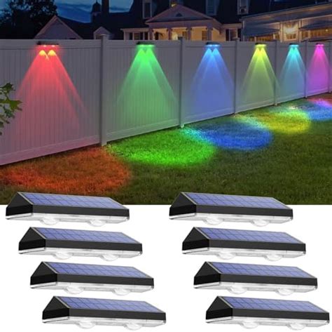 Solar Fence Lights Outdoor Warm White RGB 6 Color Dusk To Dawn