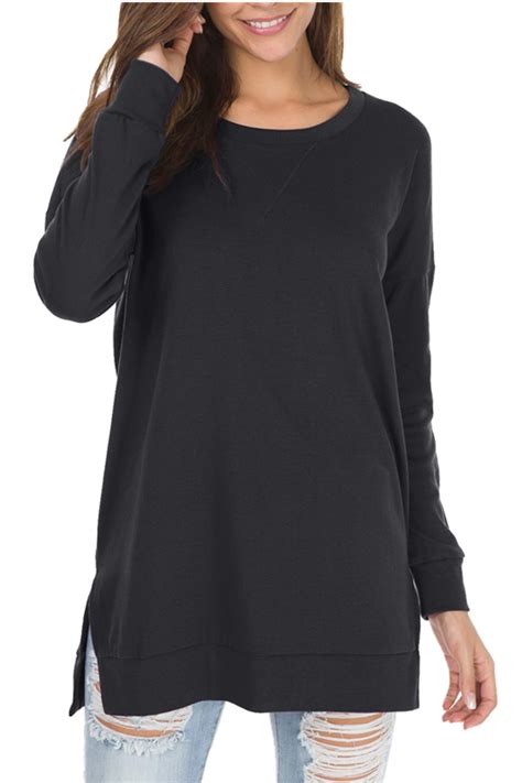 Womens Fall Long Sleeve Side Split Loose Casual Pullover Tunic Tops Buy Online In United Arab