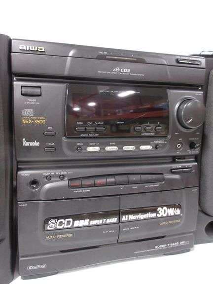 Aiwa Amfm Dual Cassette Three Cd Changer Dual Speaker Stereo System